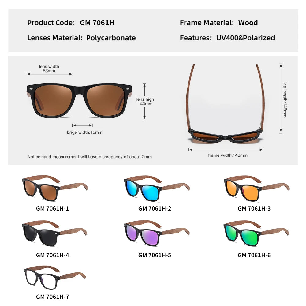 GM Gafas de sol retro de madera de nogal UV400 polarizadas