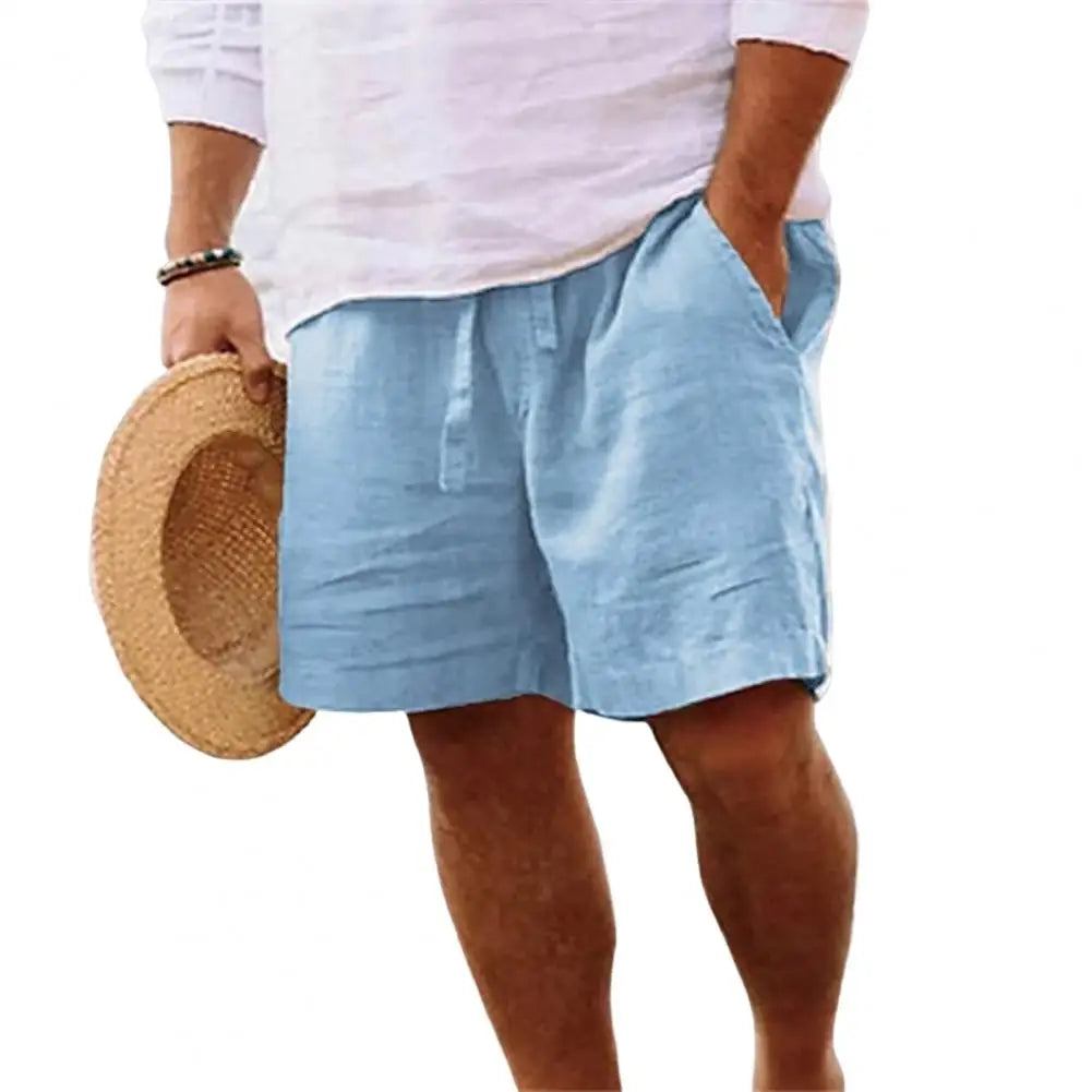Pantalones cortos de verano para hombre con cordón, bolsillos, pierna recta y ancha, hasta la rodilla, de algodón, muy frescos.