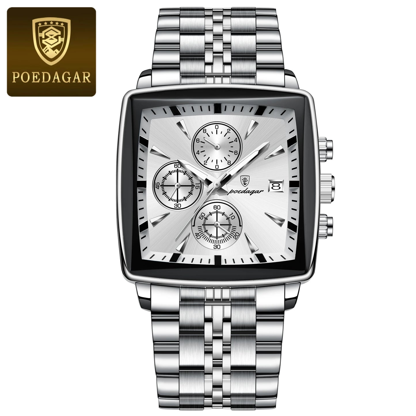 Reloj POEDAGAR de pulsera luminoso resistente al agua con cronógrafo y fecha para hombre, de cuarzo y acero inoxidable