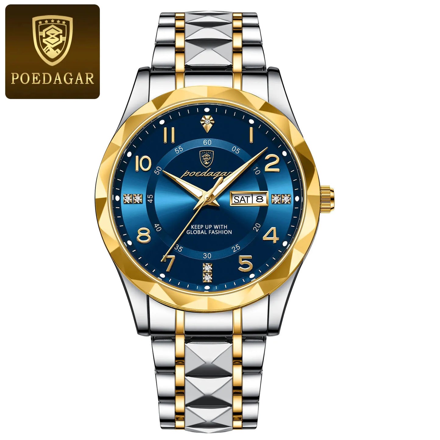 POEDAGAR Reloj de cuarzo de lujo para hombre, resistente al agua con fecha y semana, de acero inoxidable