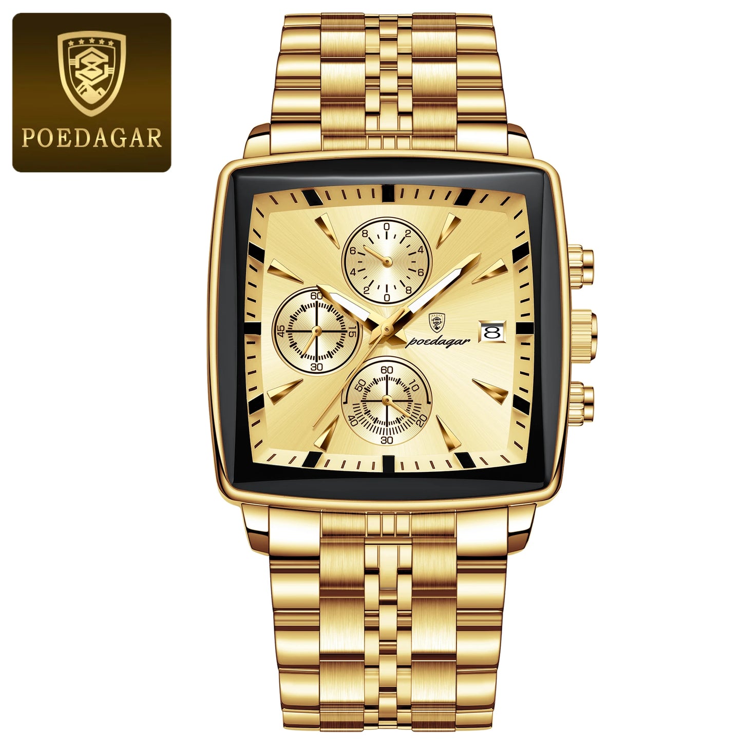 Reloj POEDAGAR de pulsera luminoso resistente al agua con cronógrafo y fecha para hombre, de cuarzo y acero inoxidable