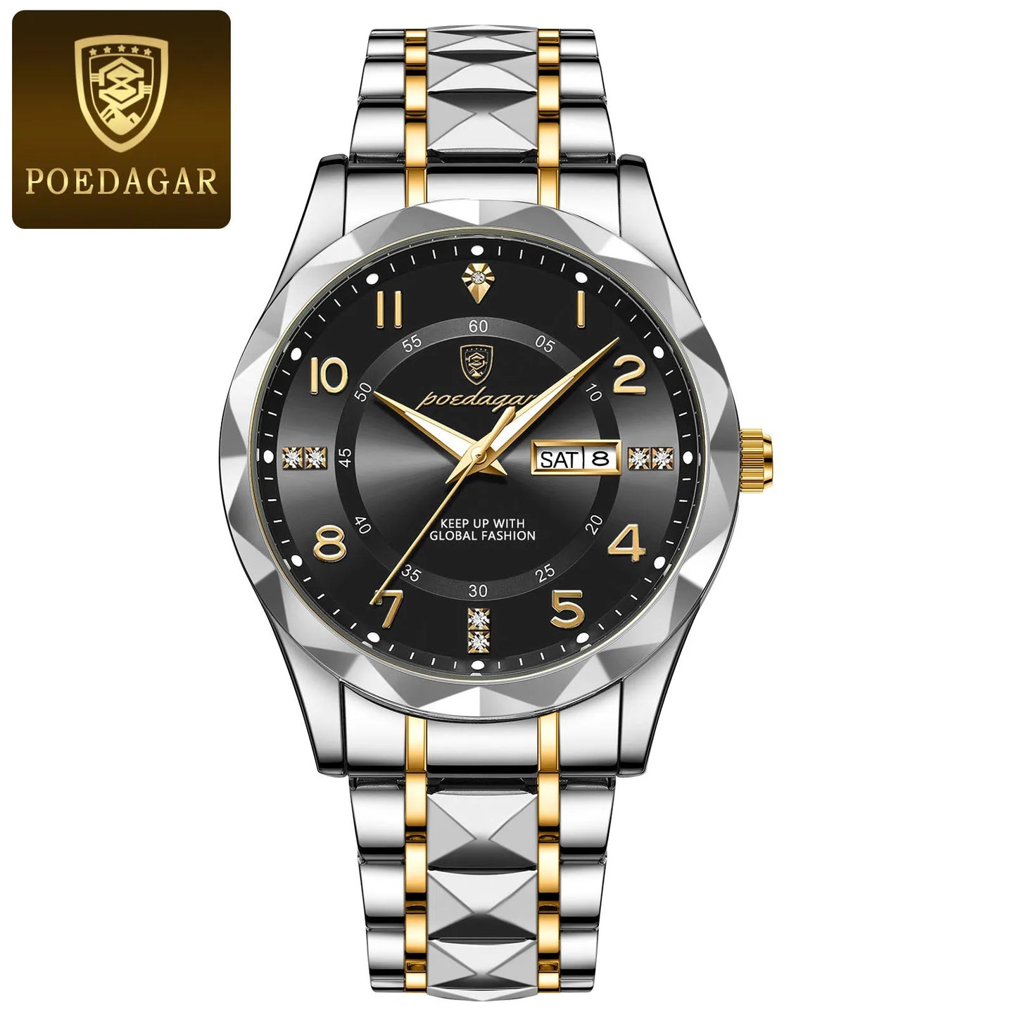 POEDAGAR Reloj de cuarzo de lujo para hombre, resistente al agua con fecha y semana, de acero inoxidable