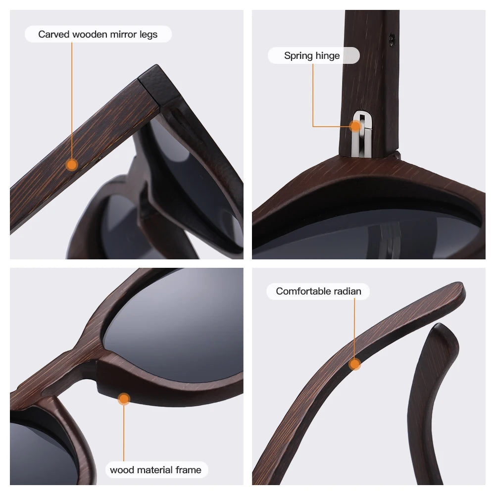 GM gafas de sol polarizadas de bambú UV400 caja cuadrada de madera