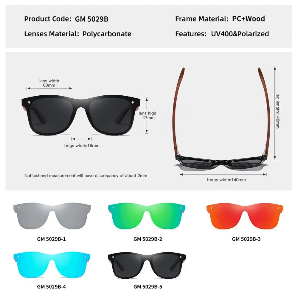 GM gafas de sol polarizadas de madera roja