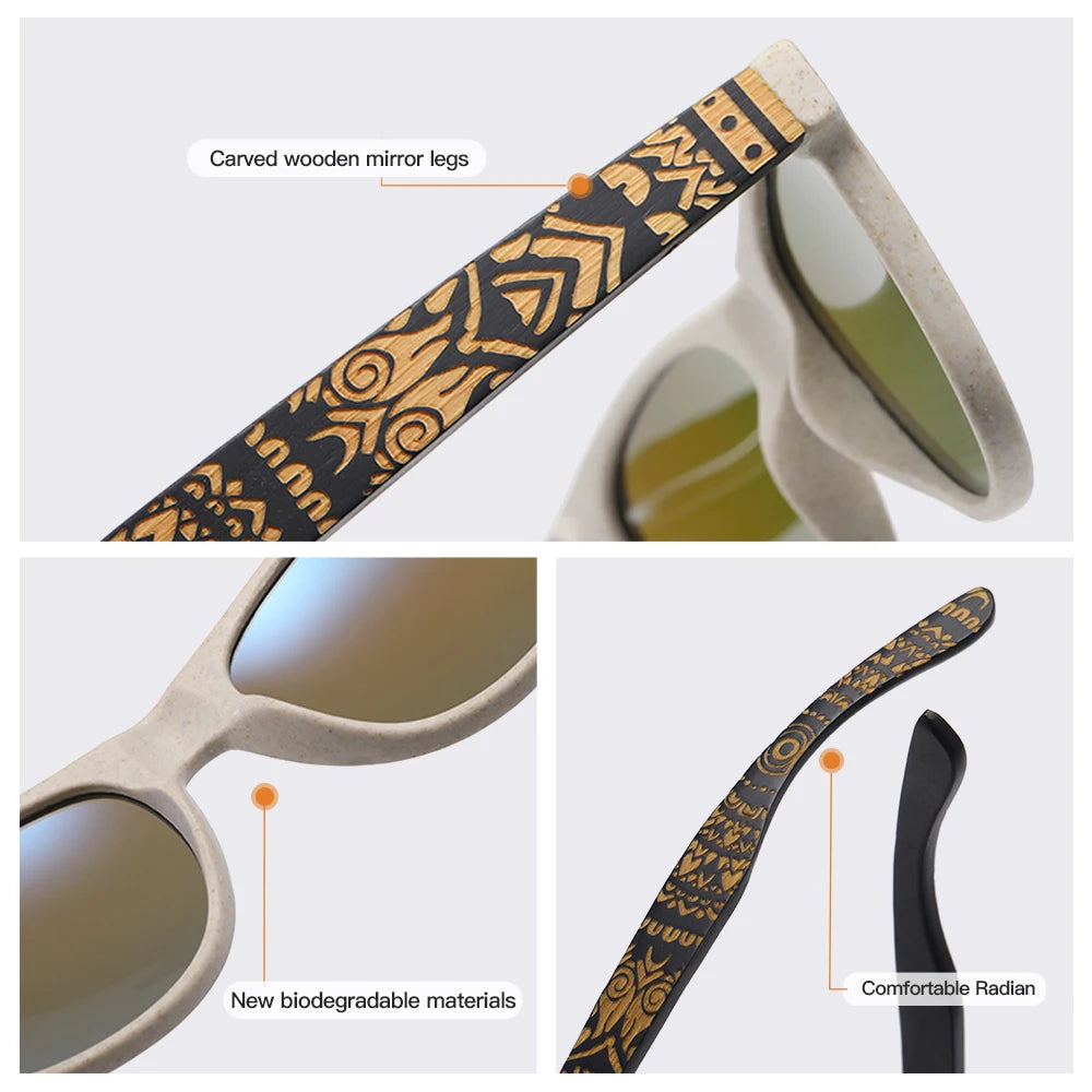 Gafas de sol de madera de bambú Natural GM, hecho a mano con caja de regalo