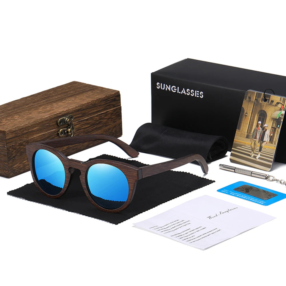 GM gafas de sol polarizadas de bambú UV400 caja cuadrada de madera