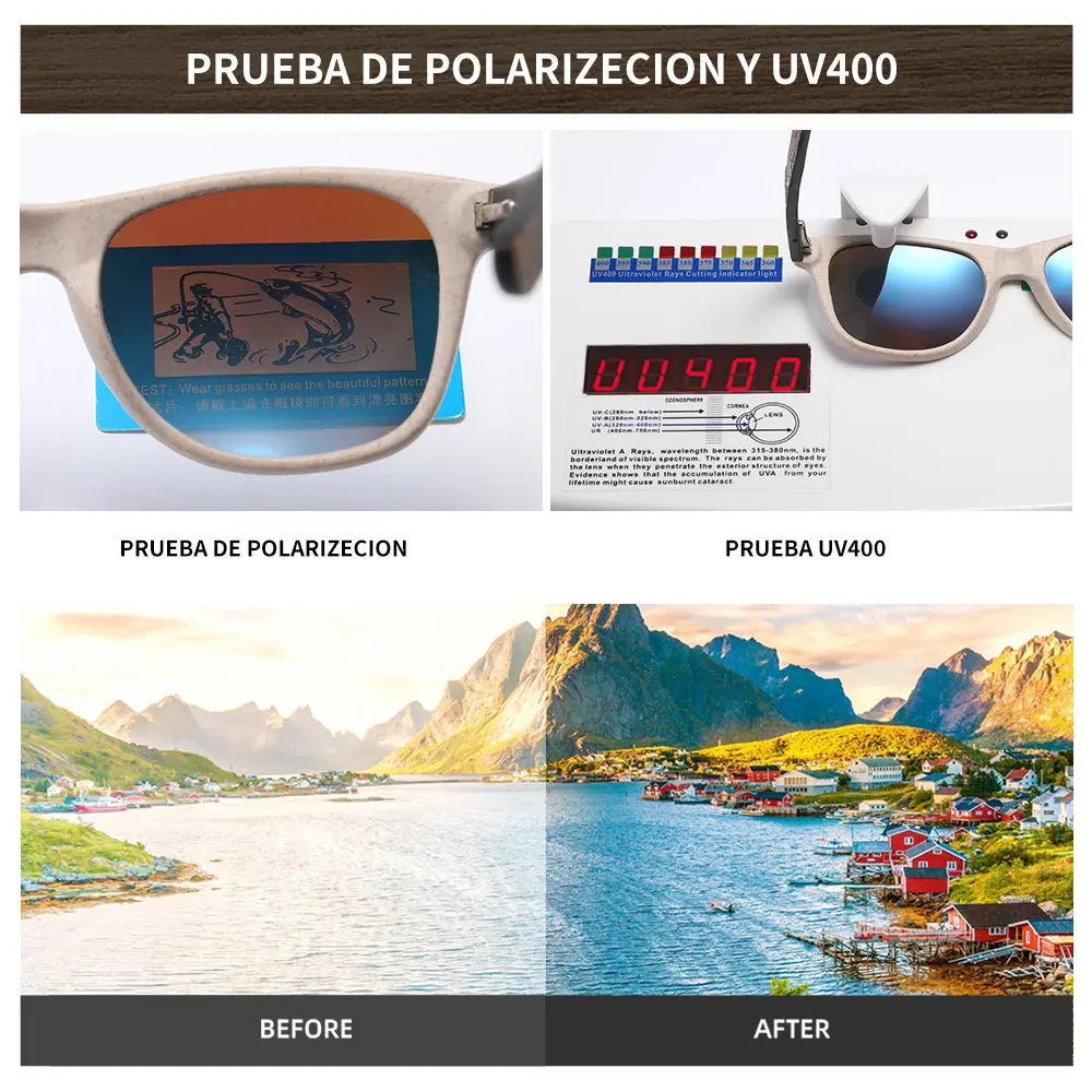 Gafas de sol de madera de bambú Natural GM, hecho a mano con caja de regalo