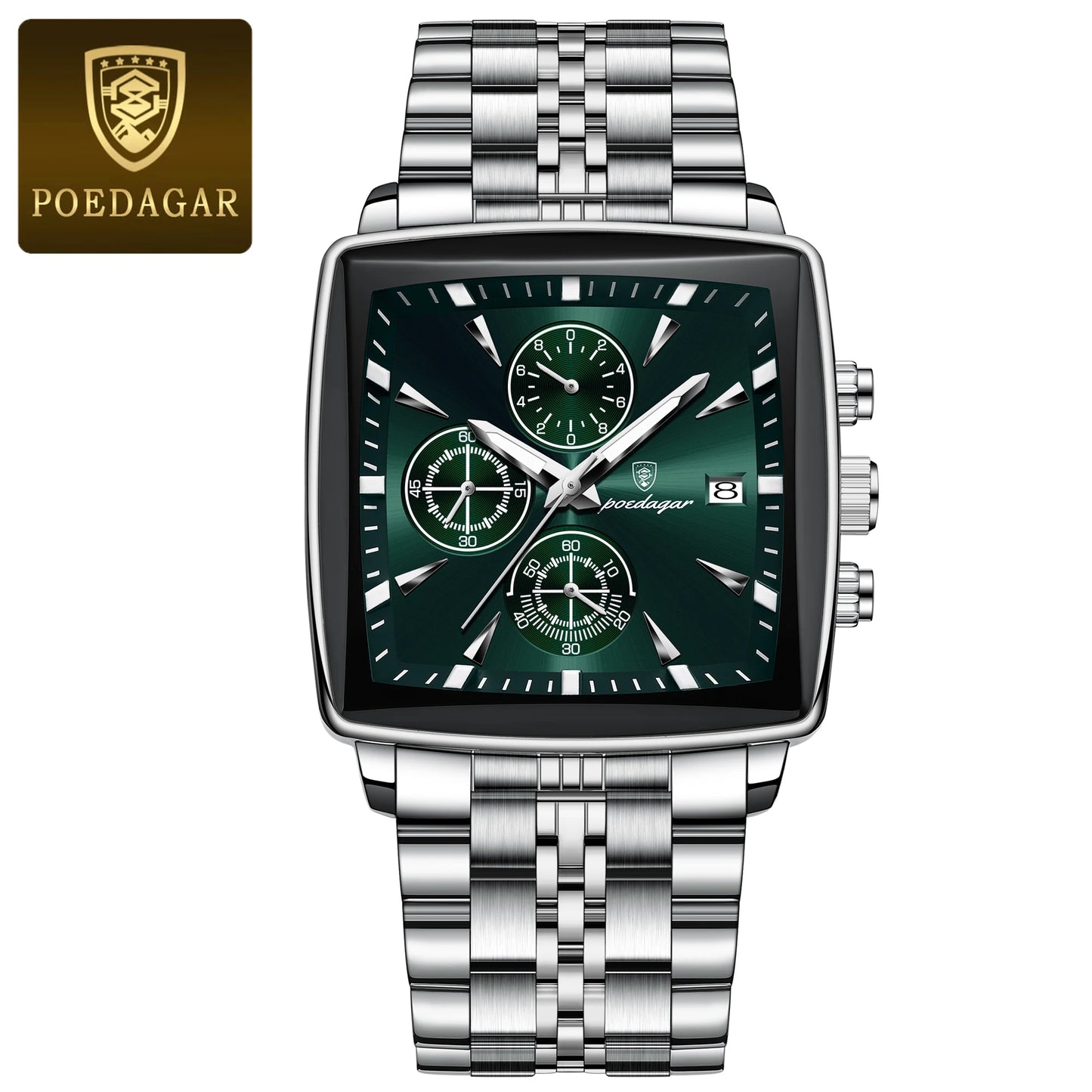 Reloj POEDAGAR de pulsera luminoso resistente al agua con cronógrafo y fecha para hombre, de cuarzo y acero  inoxidable