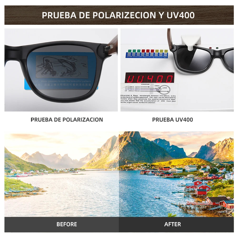 GM Gafas de sol retro de madera de nogal UV400 polarizadas
