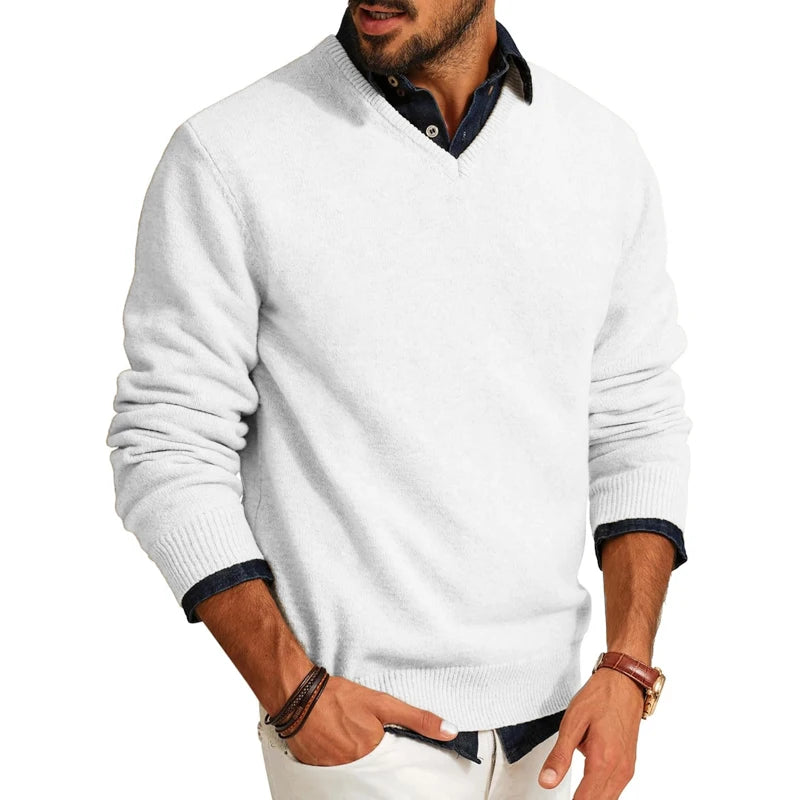 Jerséis de hombre con cuello en V, de lana ligera, manga larga, ajuste entallado, ropa de abrigo para primavera/otoño
