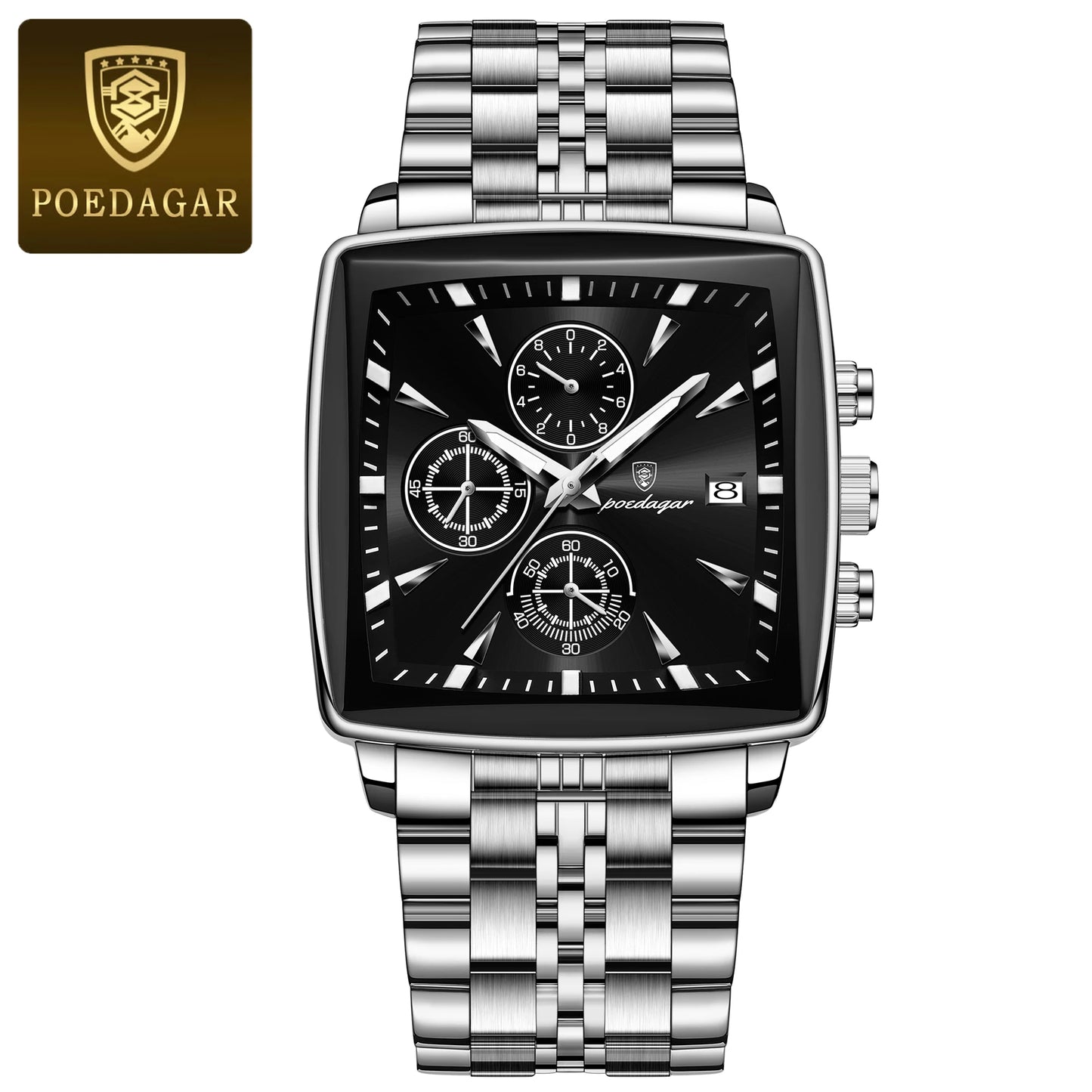 Reloj POEDAGAR de pulsera luminoso resistente al agua con cronógrafo y fecha para hombre, de cuarzo y acero  inoxidable