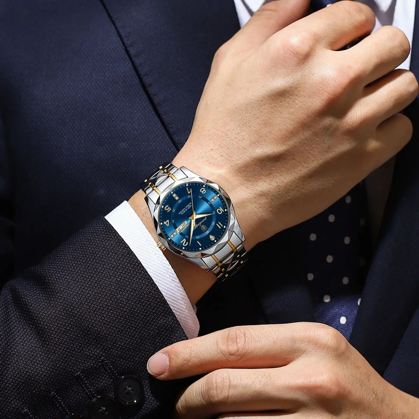 POEDAGAR Reloj de cuarzo de lujo para hombre, resistente al agua con fecha y semana, de acero inoxidable