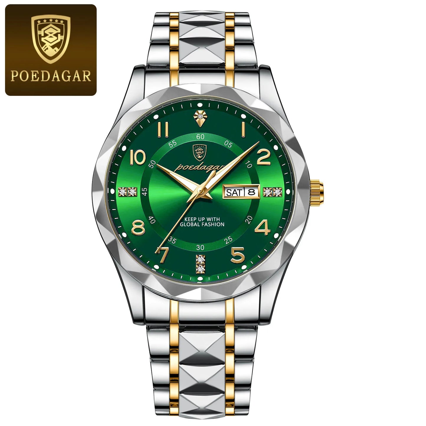 POEDAGAR Reloj de cuarzo de lujo para hombre, resistente al agua con fecha y semana, de acero inoxidable