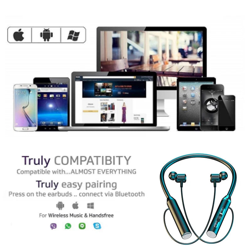 Auriculares inalámbricos con Bluetooth, con banda para el cuello, ideales para videojuegos, magnéticos impermeables con pantalla LED