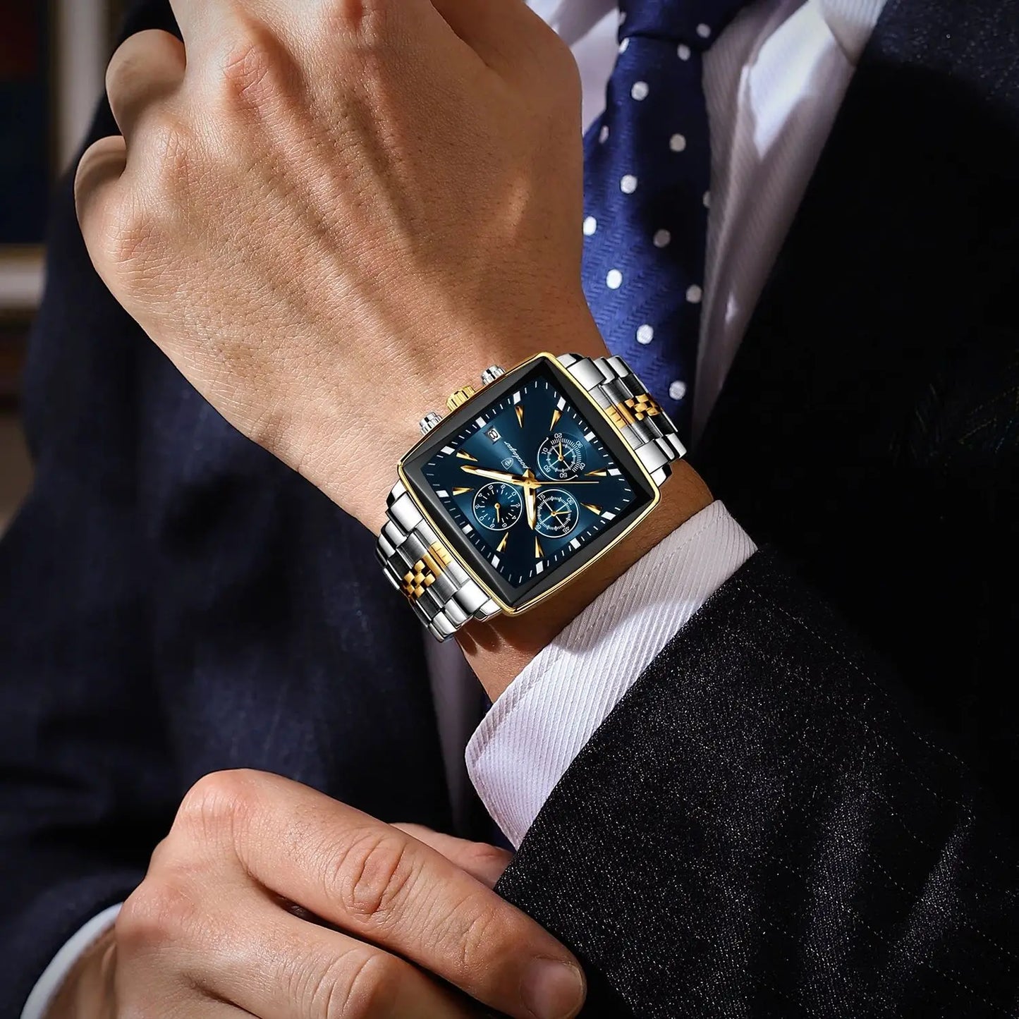 Reloj POEDAGAR de pulsera luminoso resistente al agua con cronógrafo y fecha para hombre, de cuarzo y acero  inoxidable
