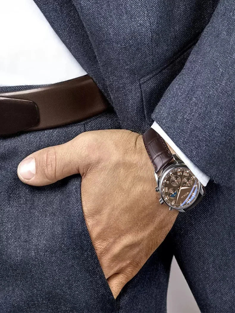 Reloj de lujo para hombre, relojes de cuarzo, correa de cuero