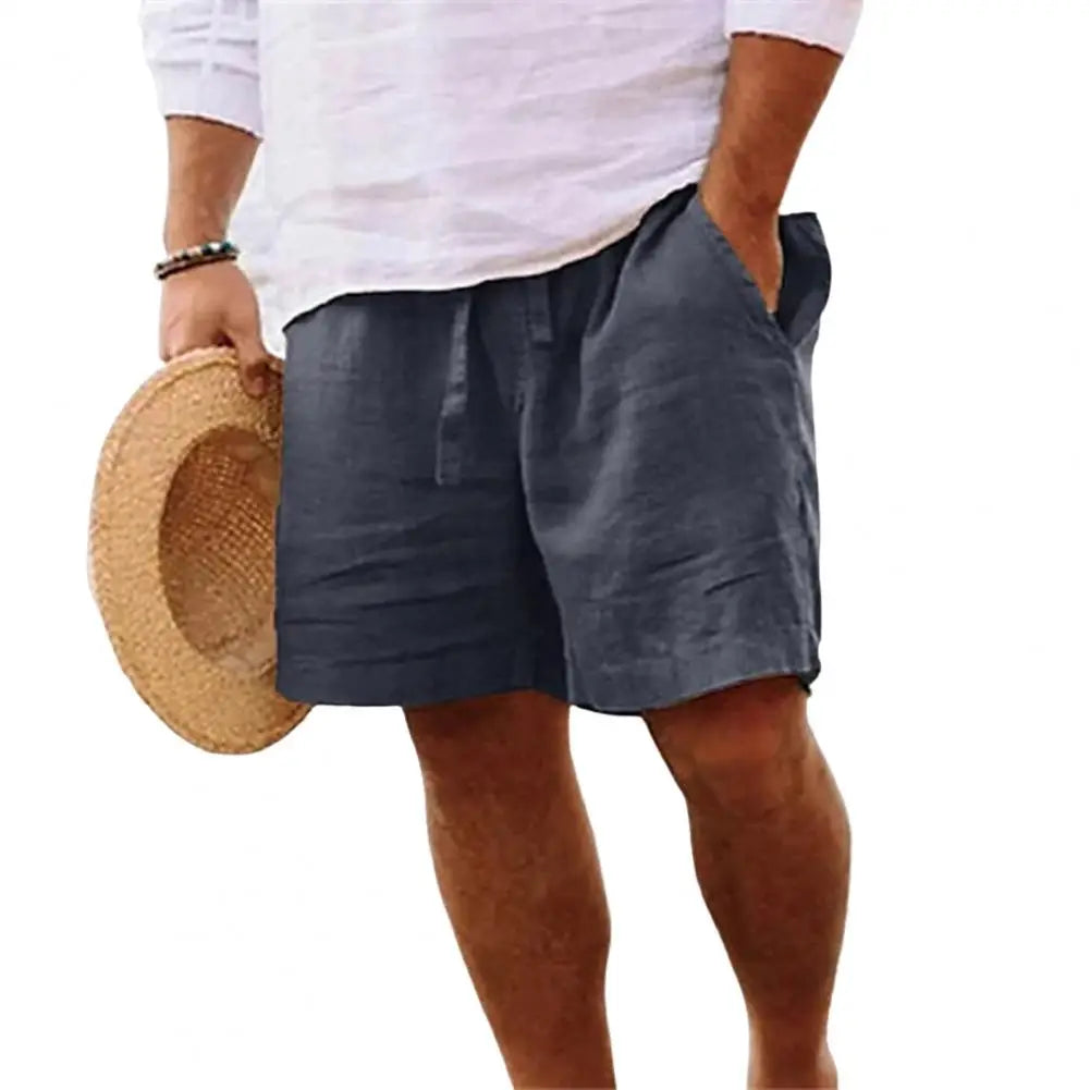 Pantalones cortos de verano para hombre con cordón, bolsillos, pierna recta y ancha, hasta la rodilla, de algodón, muy frescos.