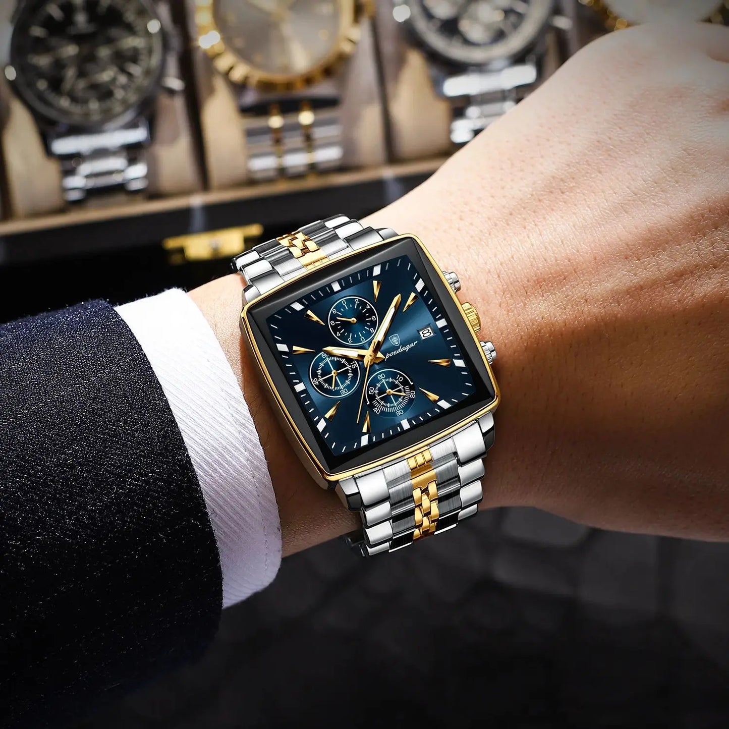 Reloj POEDAGAR de pulsera luminoso resistente al agua con cronógrafo y fecha para hombre, de cuarzo y acero  inoxidable