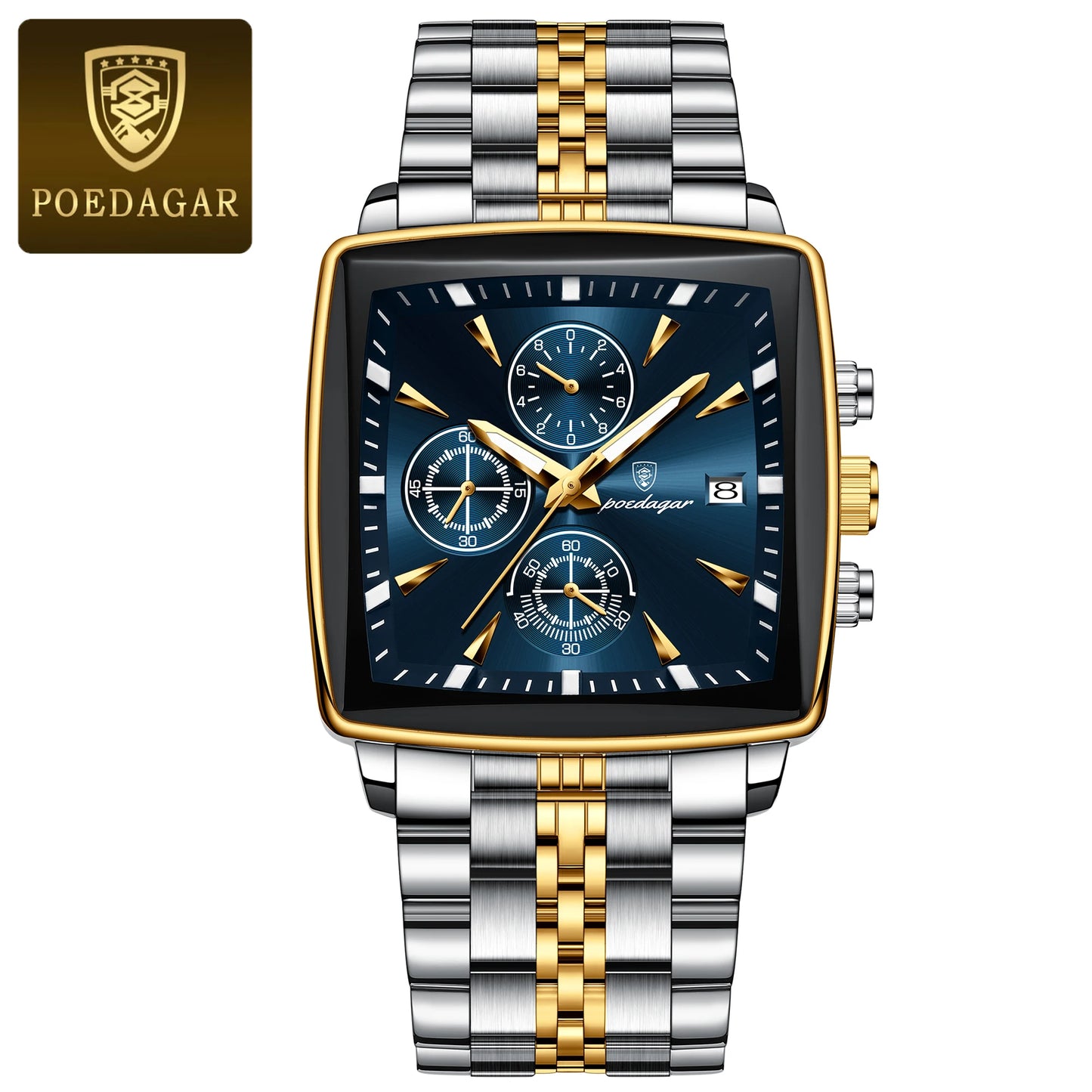 Reloj POEDAGAR de pulsera luminoso resistente al agua con cronógrafo y fecha para hombre, de cuarzo y acero  inoxidable