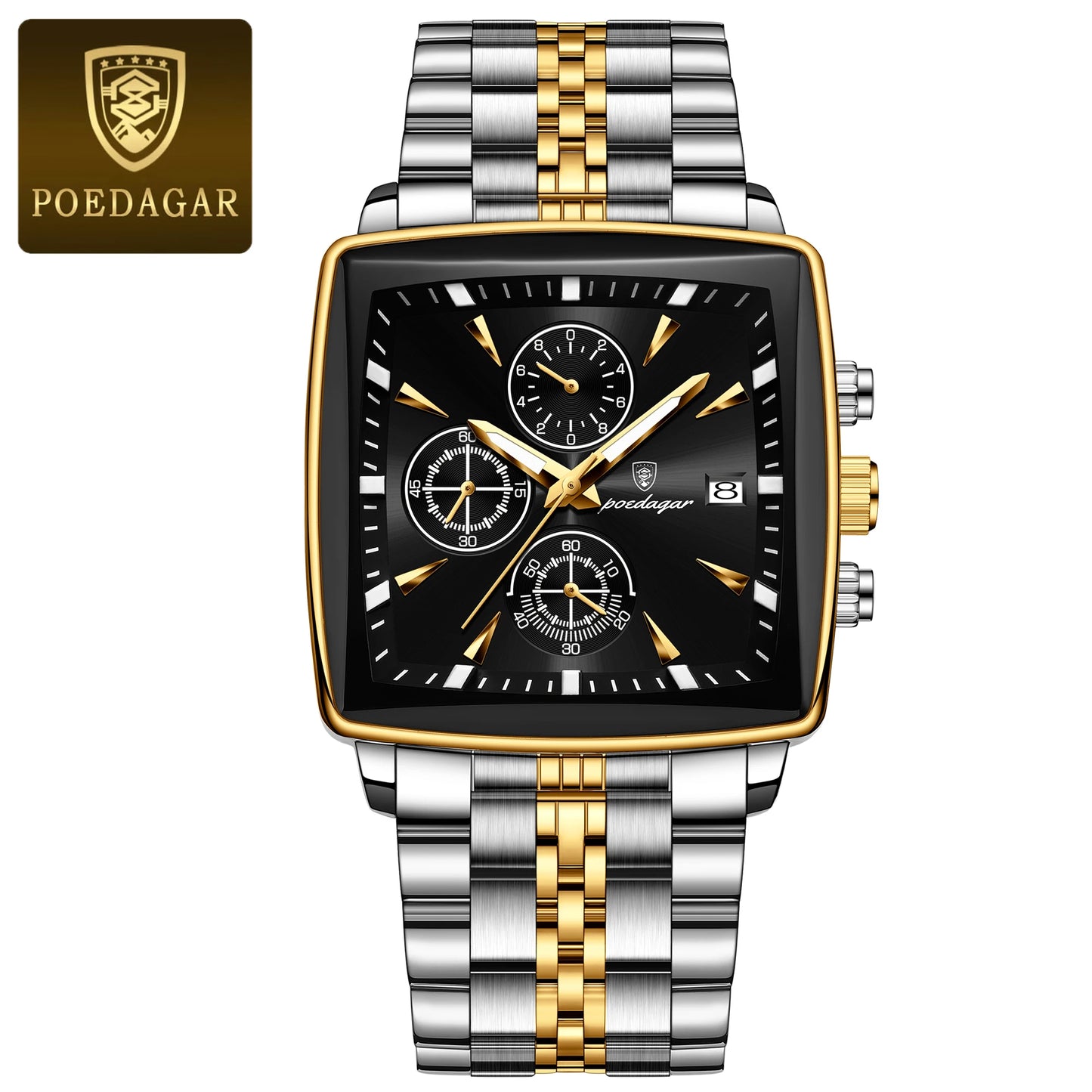 Reloj POEDAGAR de pulsera luminoso resistente al agua con cronógrafo y fecha para hombre, de cuarzo y acero  inoxidable
