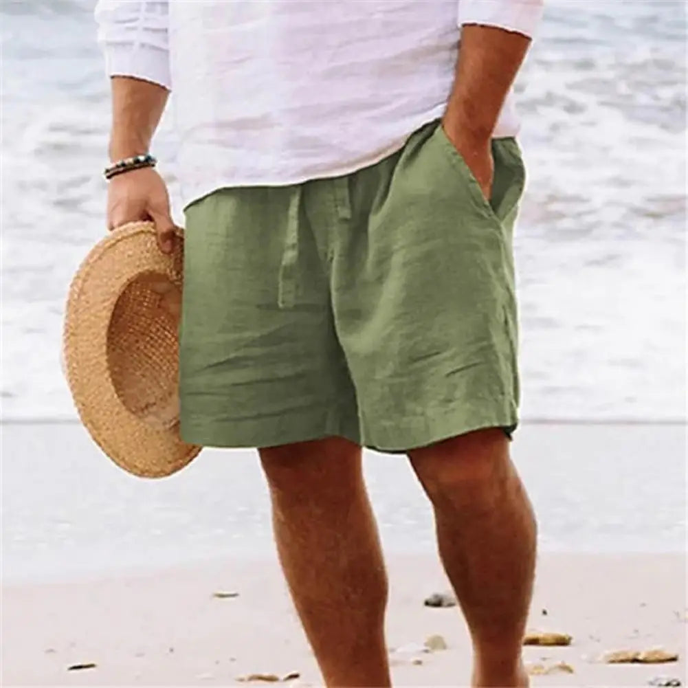 Pantalones cortos de verano para hombre con cordón, bolsillos, pierna recta y ancha, hasta la rodilla, de algodón, muy frescos.