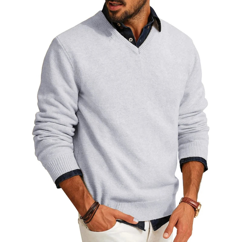 Jerséis de hombre con cuello en V, de lana ligera, manga larga, ajuste entallado, ropa de abrigo para primavera/otoño