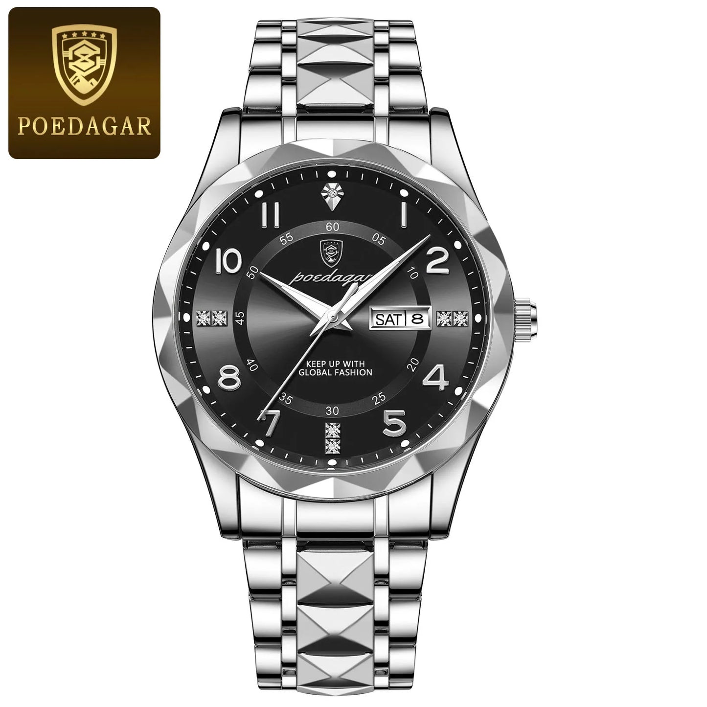 POEDAGAR Reloj de cuarzo de lujo para hombre, resistente al agua con fecha y semana, de acero inoxidable