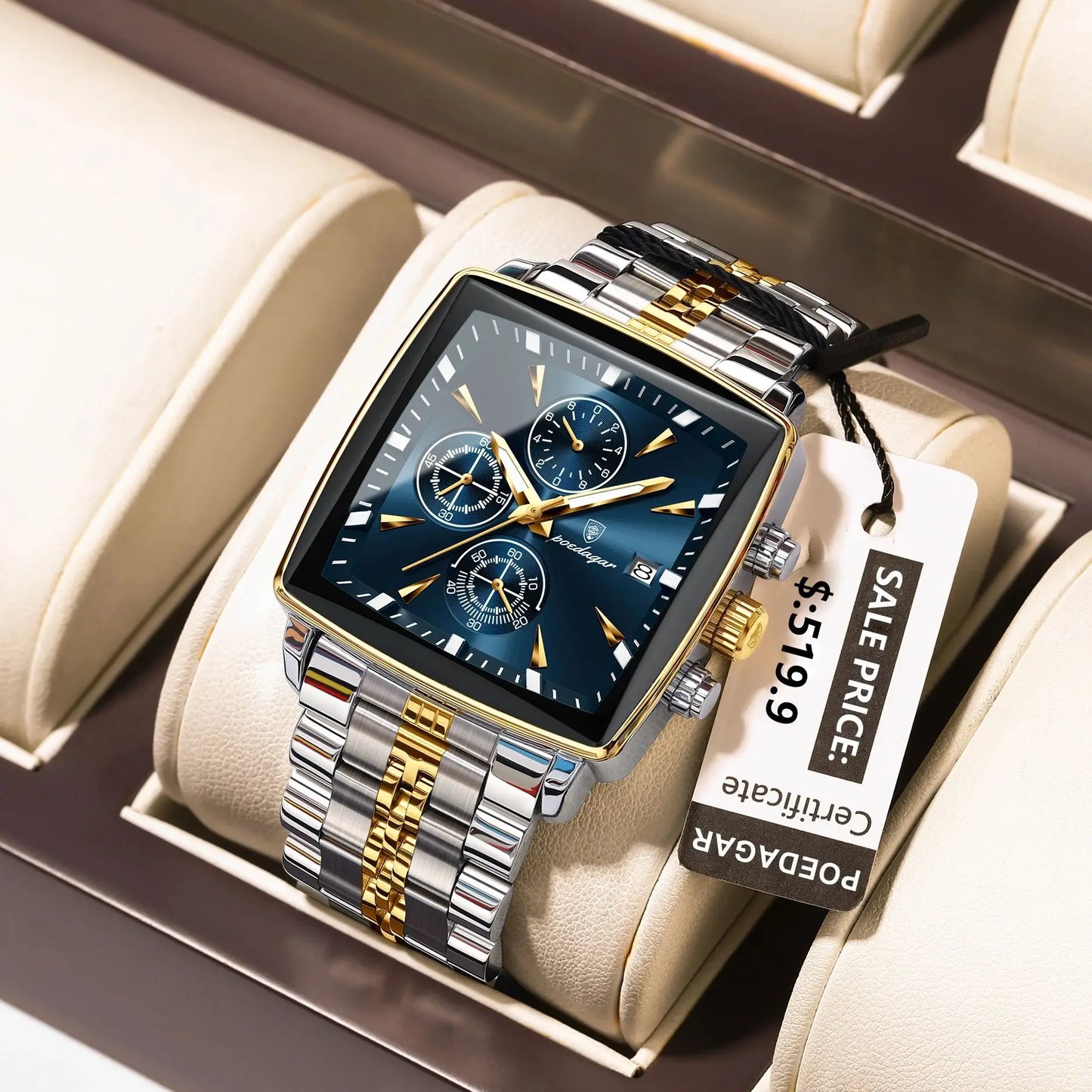 Reloj POEDAGAR de pulsera luminoso resistente al agua con cronógrafo y fecha para hombre, de cuarzo y acero  inoxidable