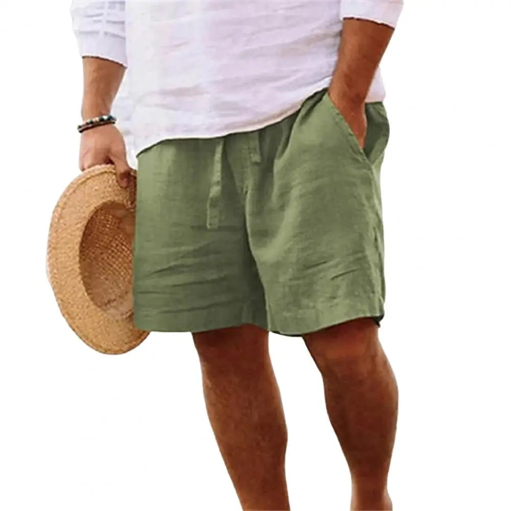 Pantalones cortos de verano para hombre con cordón, bolsillos, pierna recta y ancha, hasta la rodilla, de algodón, muy frescos.
