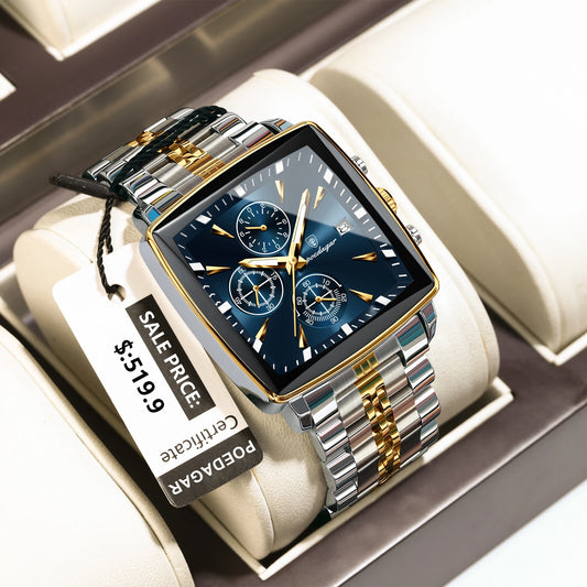 Reloj POEDAGAR de pulsera luminoso resistente al agua con cronógrafo y fecha para hombre, de cuarzo y acero  inoxidable