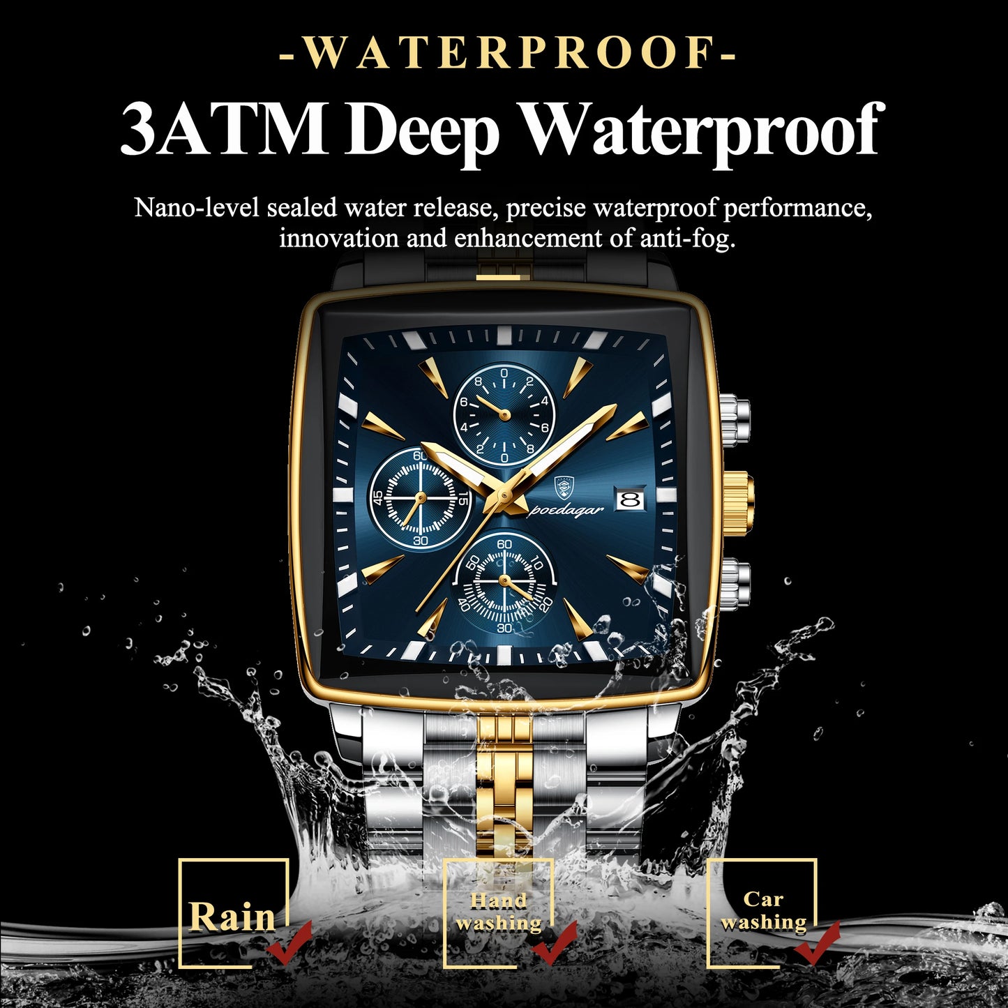 Reloj POEDAGAR de pulsera luminoso resistente al agua con cronógrafo y fecha para hombre, de cuarzo y acero  inoxidable