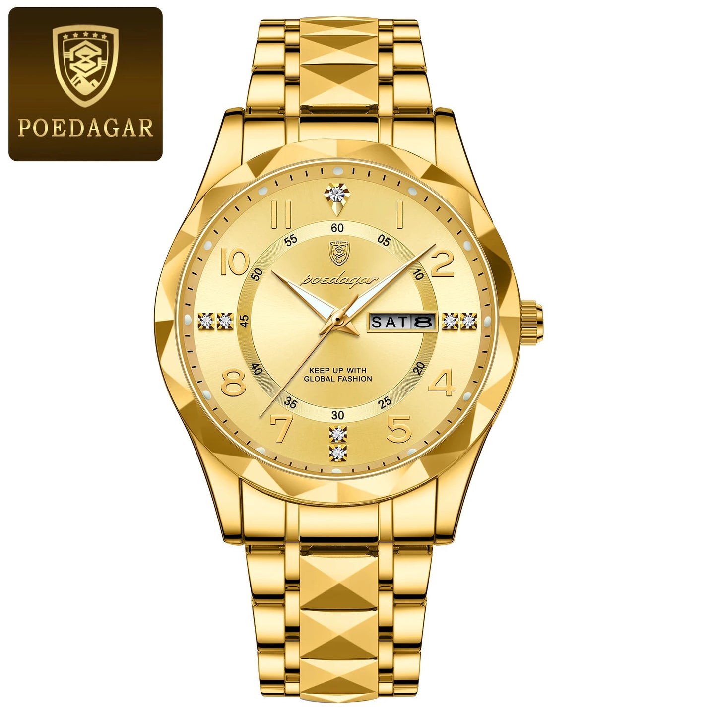 POEDAGAR Reloj de cuarzo de lujo para hombre, resistente al agua con fecha y semana, de acero inoxidable
