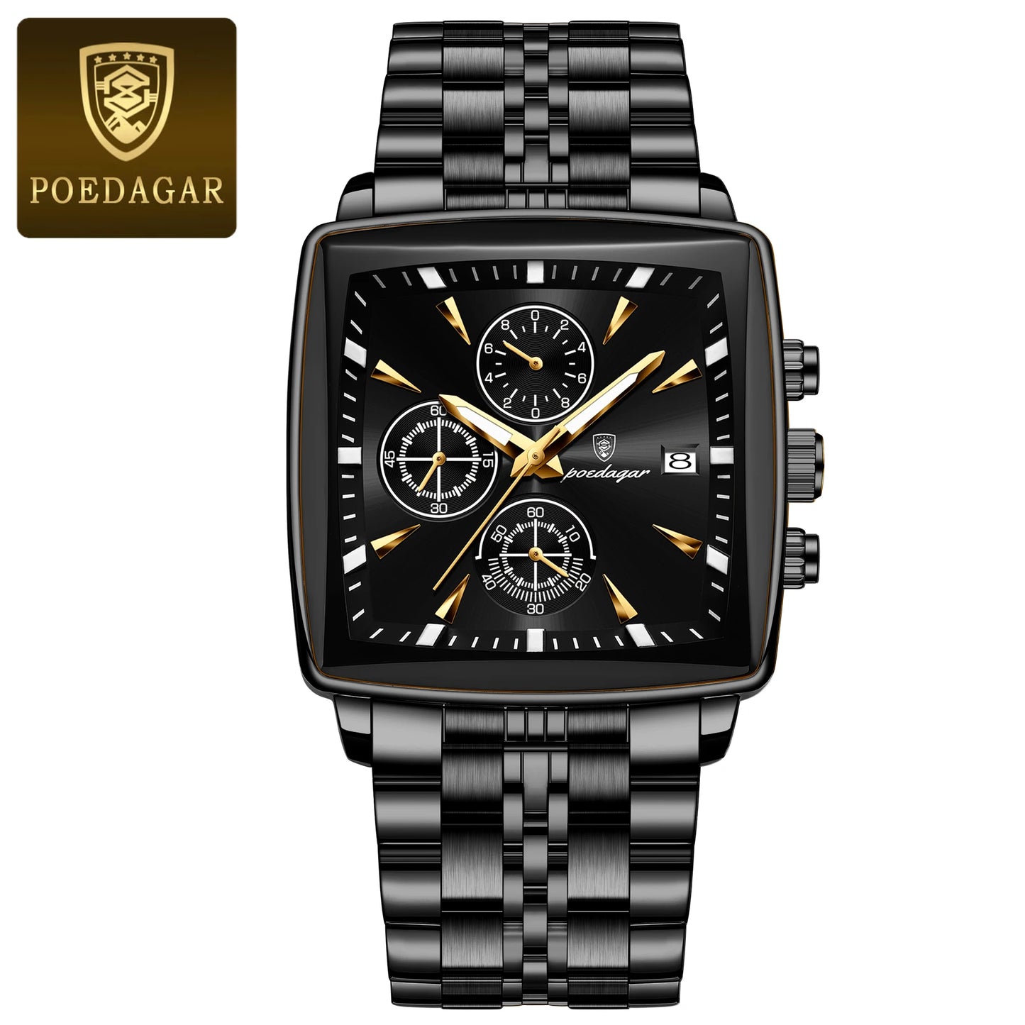 Reloj POEDAGAR de pulsera luminoso resistente al agua con cronógrafo y fecha para hombre, de cuarzo y acero  inoxidable