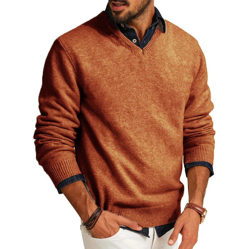 Jerséis de hombre con cuello en V, de lana ligera, manga larga, ajuste entallado, ropa de abrigo para primavera/otoño