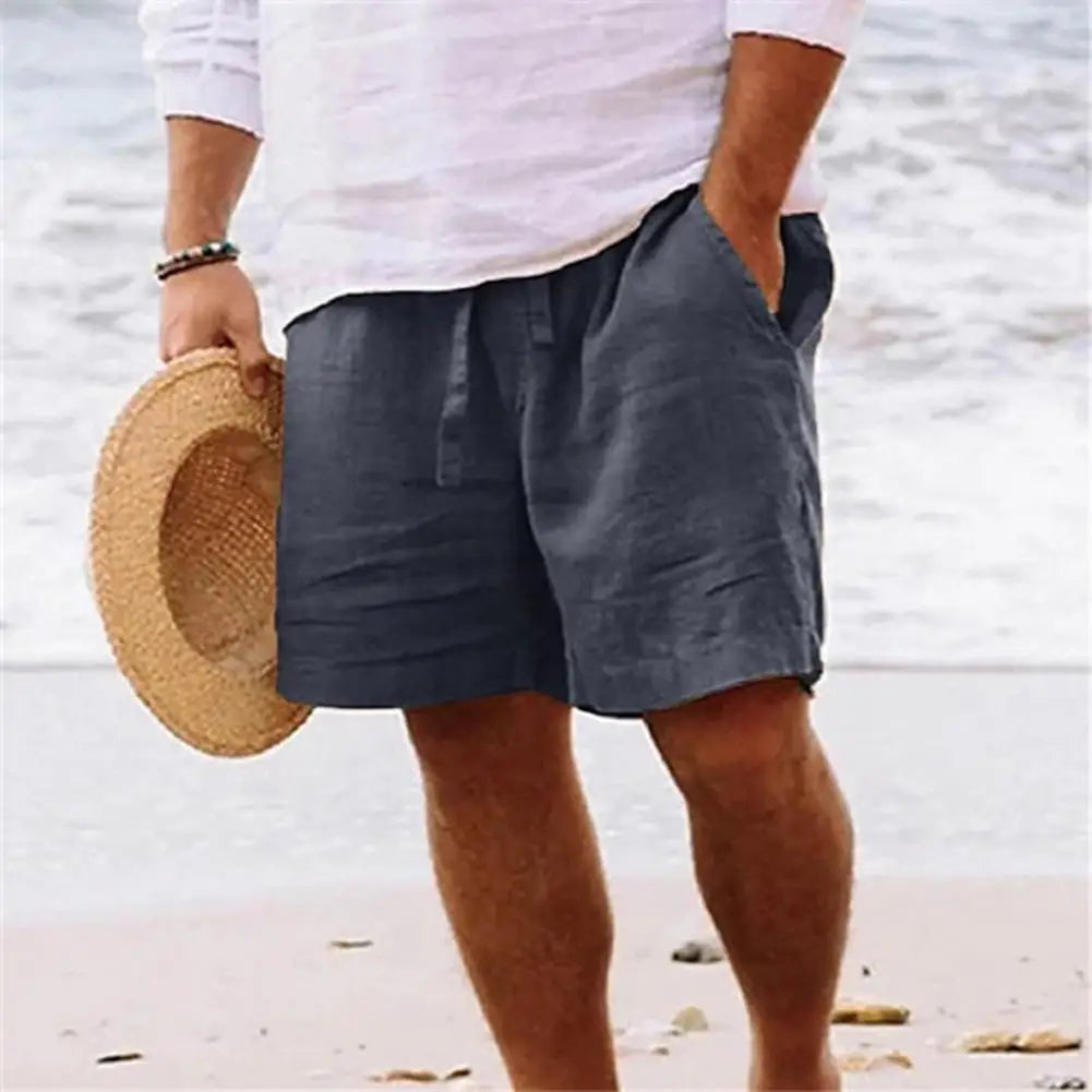 Pantalones cortos de verano para hombre con cordón, bolsillos, pierna recta y ancha, hasta la rodilla, de algodón, muy frescos.