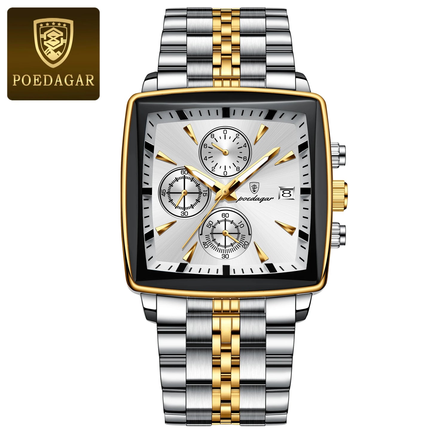 Reloj POEDAGAR de pulsera luminoso resistente al agua con cronógrafo y fecha para hombre, de cuarzo y acero  inoxidable