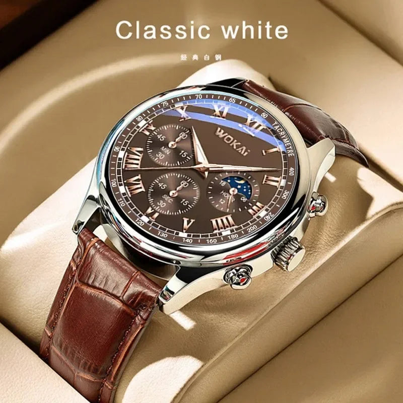 Reloj de lujo para hombre, relojes de cuarzo, correa de cuero