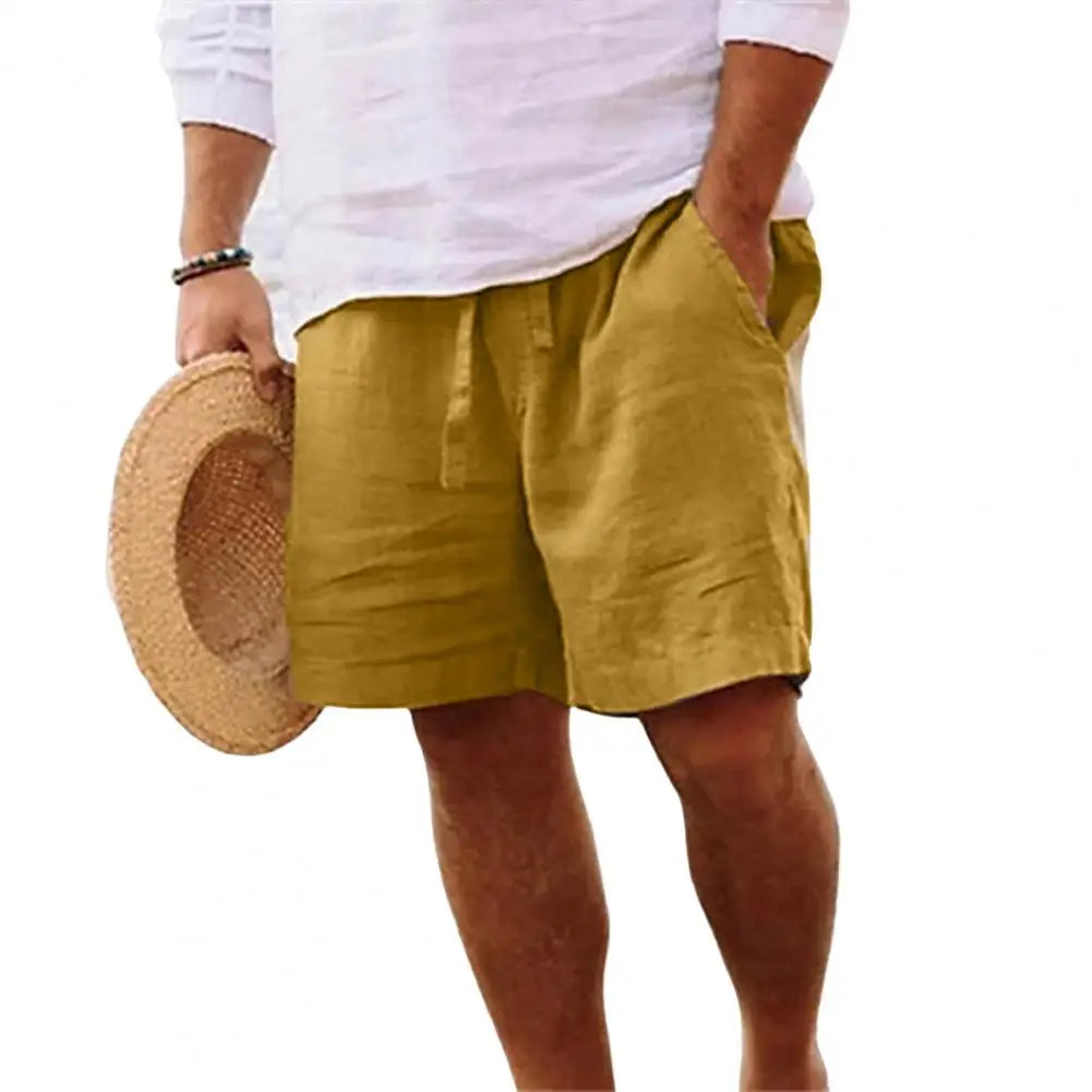 Pantalones cortos de verano para hombre con cordón, bolsillos, pierna recta y ancha, hasta la rodilla, de algodón, muy frescos.