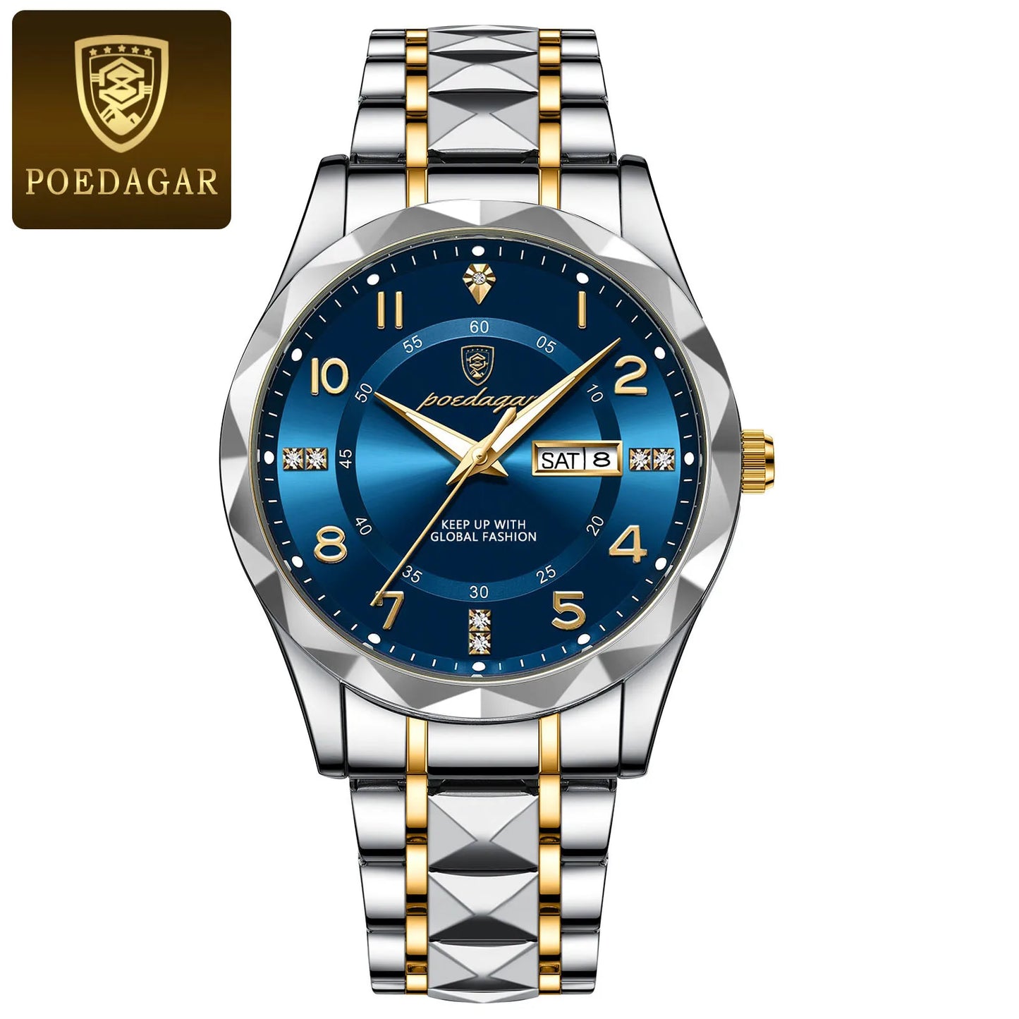 POEDAGAR Reloj de cuarzo de lujo para hombre, resistente al agua con fecha y semana, de acero inoxidable