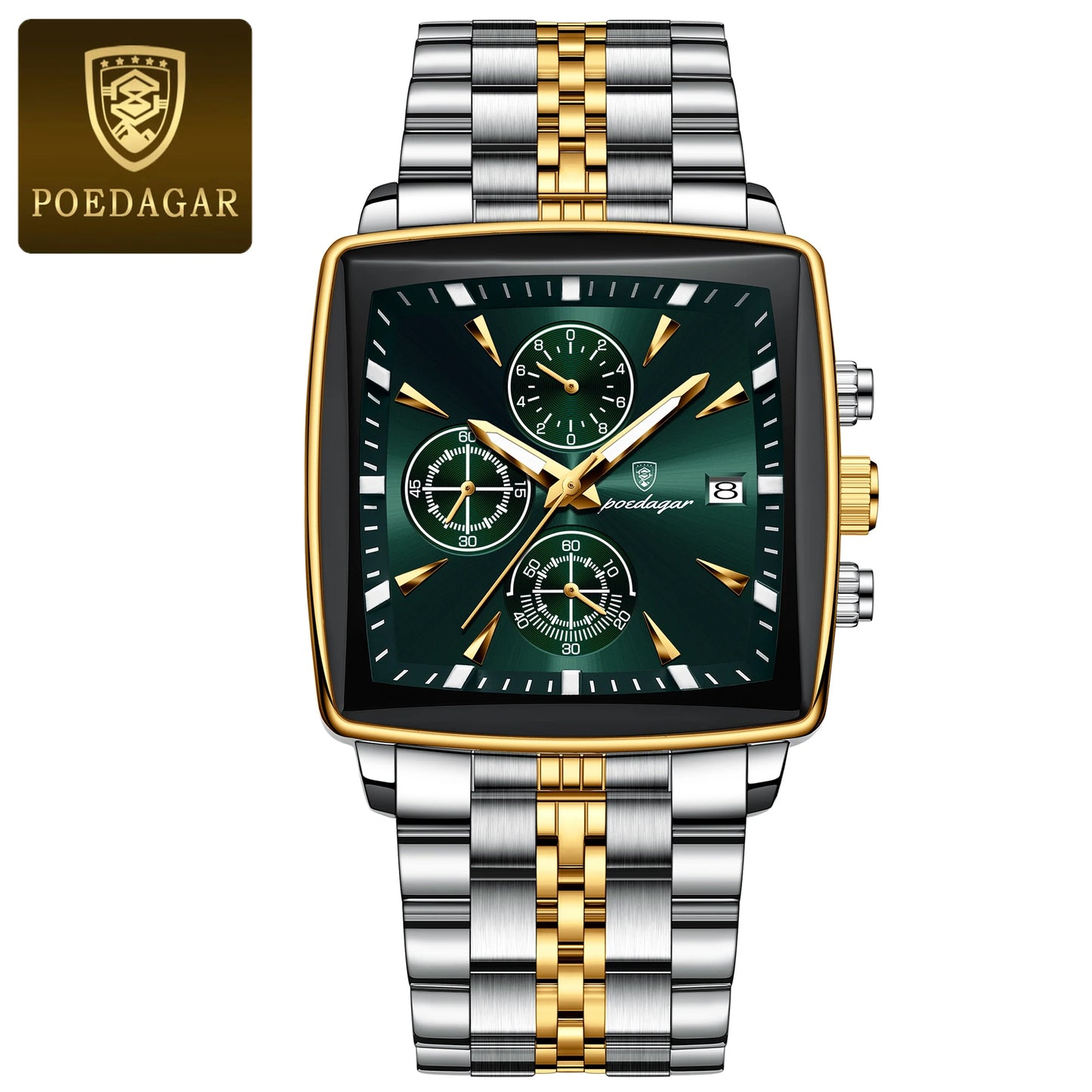 Reloj POEDAGAR de pulsera luminoso resistente al agua con cronógrafo y fecha para hombre, de cuarzo y acero  inoxidable