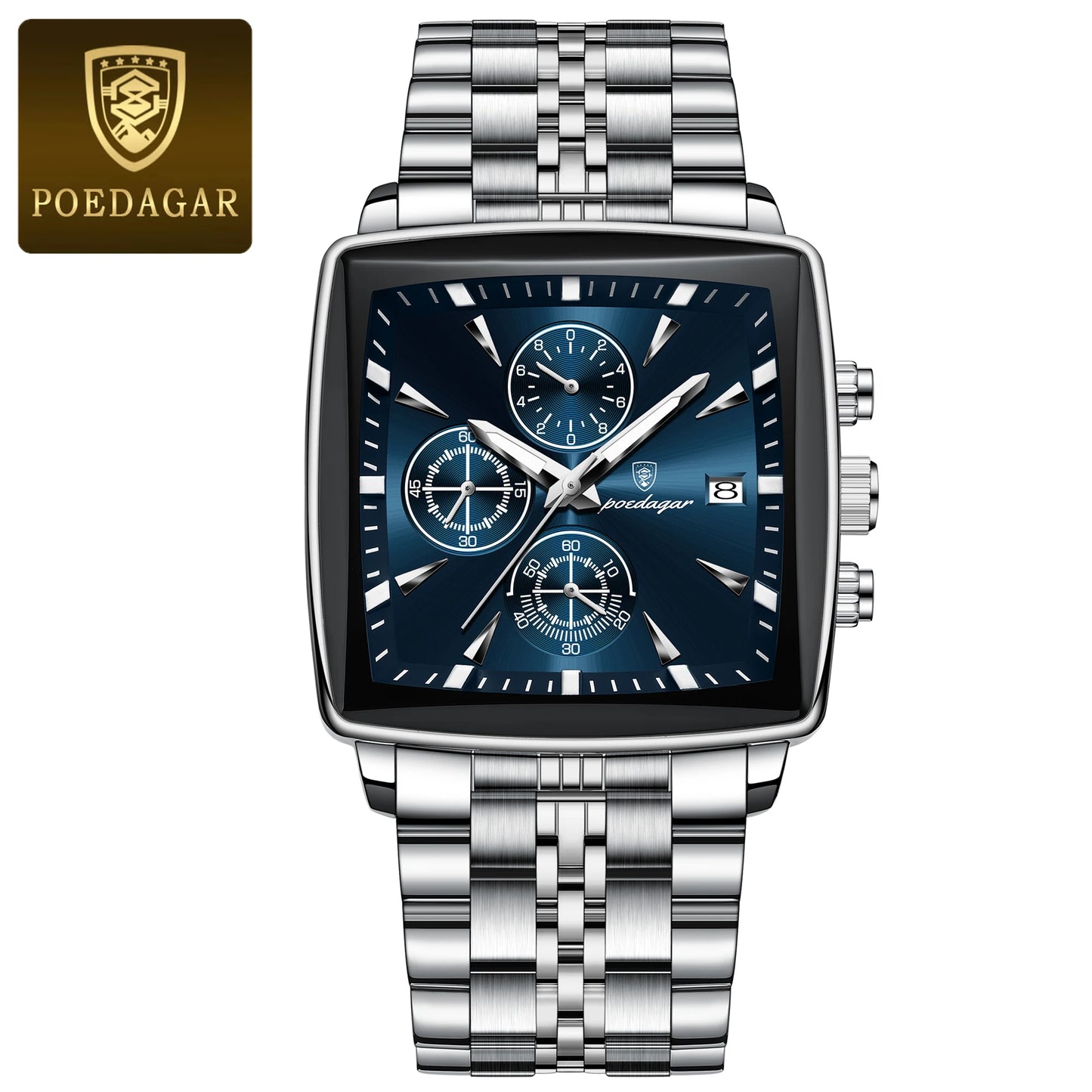 Reloj POEDAGAR de pulsera luminoso resistente al agua con cronógrafo y fecha para hombre, de cuarzo y acero  inoxidable