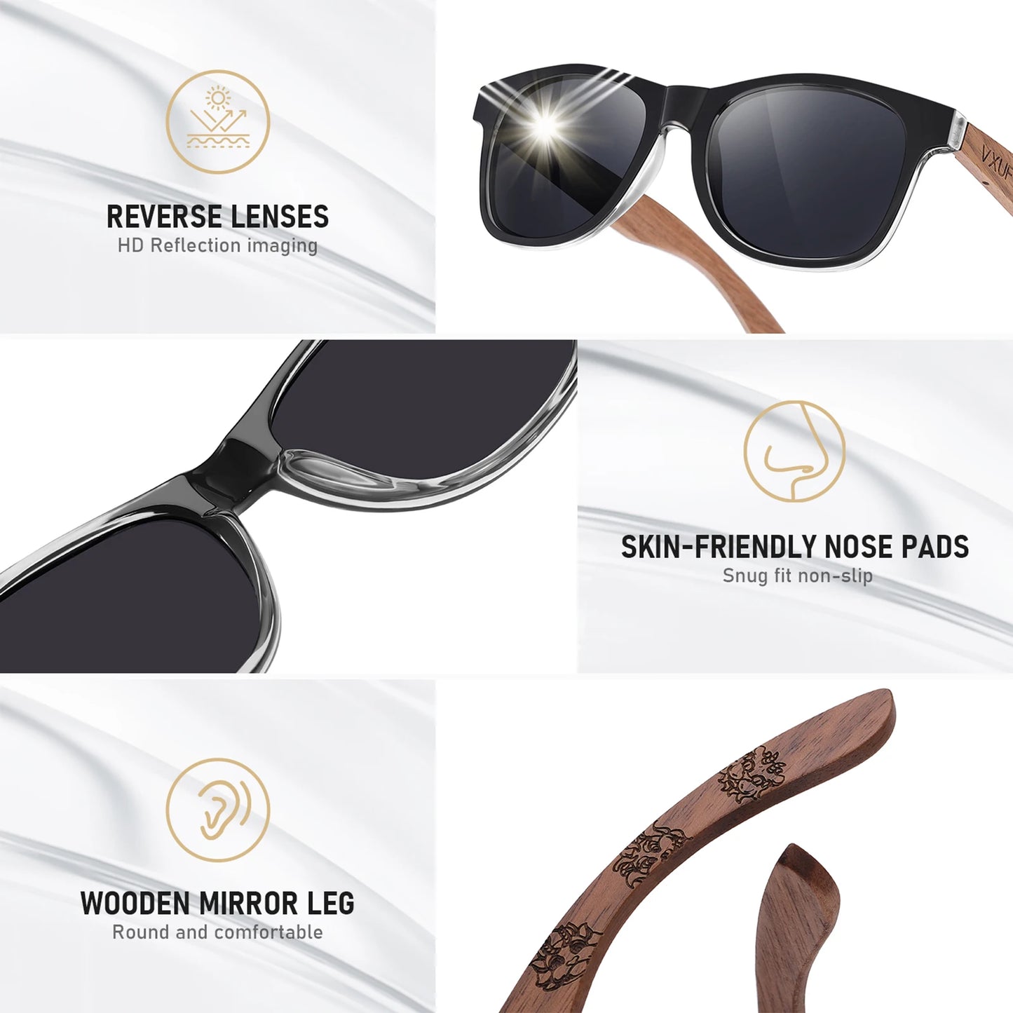 Gafas de sol GM de nogal negro para hombre y mujer, patillas de madera UV400